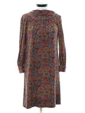 Vintage 1970s Psychedelic Circle Print Long Sleeve Dress Women's Small